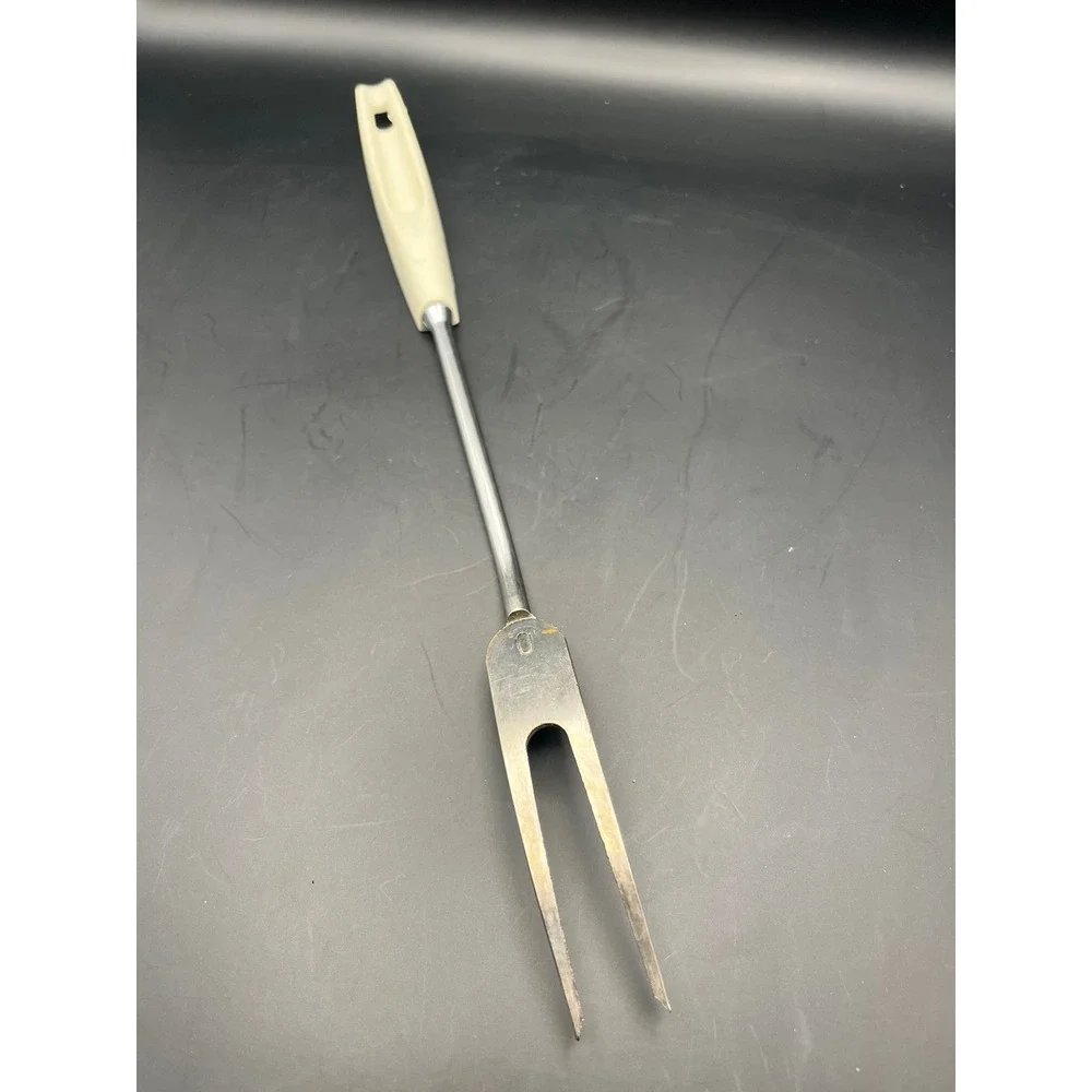 Vtg EKCO USA Meat Fork Carving Fork Two Prong Stainless Steel White 13